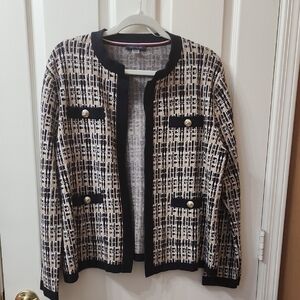 Tommy Hilfiger Tweed Effect Knit Cardigan Navy/Cream XL Womens
